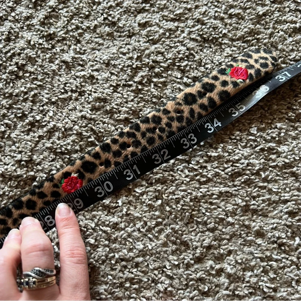 Leopard Print Belt with Red Rose Embroidery - Women Accessories